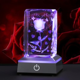 PODOI 3D Rose Crystal Valentines Day Gifts for Her, Birthday Anniversary Mothers Day Thanksgiving Christmas Gifts for Girlfriend Wife Mom Couple Woman, I Love You Gifts for Her