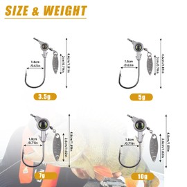 Underspin Jig Heads Kit - 15PCS Swimbait Jig Hooks Underspins Bladed Swim Bait Jigs 3D Eyes with Spinner Blades for Bass Fishing