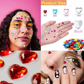 420 Pcs Acrylic Heart Rhinestones Stickers Gems Stickers, Self-Adhesive Heart Rhinestones, for Body Eye Makeup Wedding Valentine's Day Decor Craft Jewelry