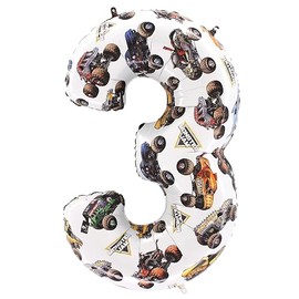 Toyland® 26" (66cm) Monster Jam™ Number 3 Foil Balloon - Large Monster Truck Birthday Balloon - Party Decoration, Air or Helium, Self Sealing