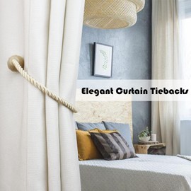 Pretty Jolly 2 Pack Magnetic Curtain Tiebacks Handmade Weave Rope Curtain Holdbacks Elegant Decorative Polyhedra Curtain Drape Tie Backs for Home & Office Thick & Thin Window Drapery (Beige)