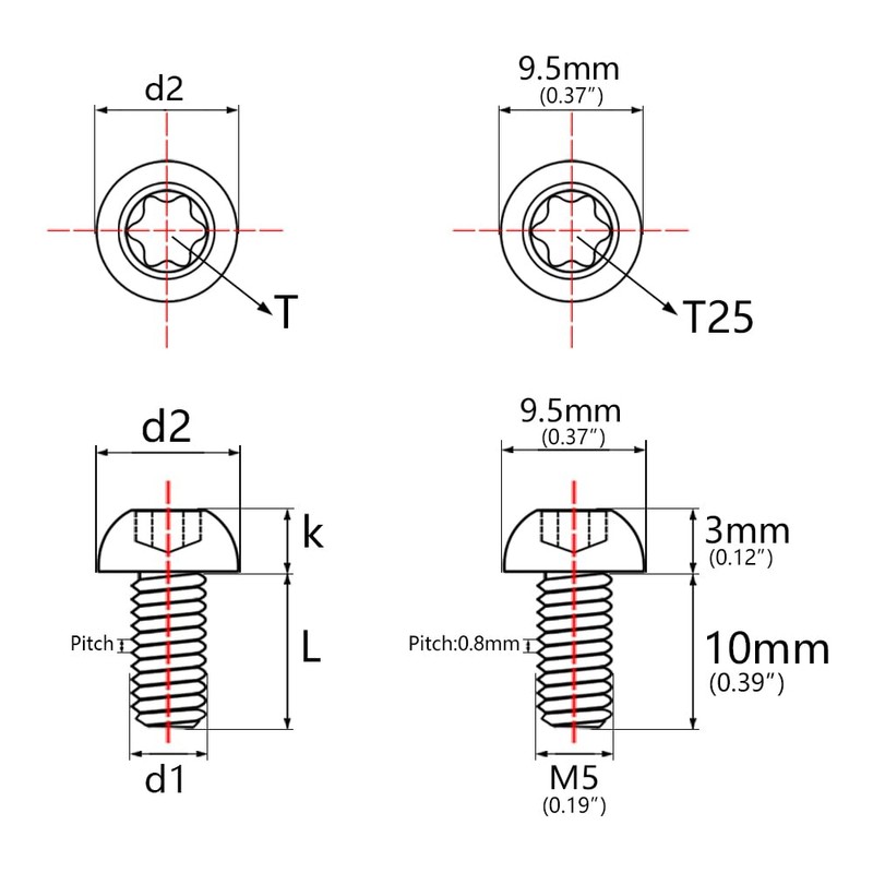 Wanyifa 12 tornillos de titanio Ti Torx M5 x 10