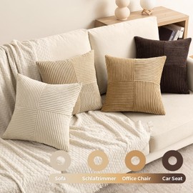 EMEMA Corduroy Cushion Cover, Set of 4, Patchwork Cushion Cover, 40 x 40 cm, Decorative Cushion Sofa Cushion, Corduroy Decorative Cushion for Sofa, Armchair, Home, Bedroom, Coffee Series