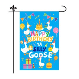 Lyreh Silly Goose Birthday Garden Flag, 18x12in Funny Birthday Garden Flag Linen Colorful Silly Goose Party Decorations Supplies for Indoor Outdoor Lawn Yard