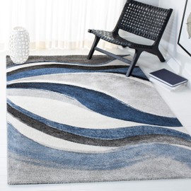 SAFAVIEH Hollywood Collection 4' Square Grey/Blue HLW766F Mid-Century Modern Non-Shedding Living Room Dining Bedroom Area Rug