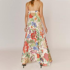 ABYOVRT Women Boho Floral Maxi Dress Backless Spaghetti Strap A-Line Flowy Summer Vacation Long Dress (Green,S)