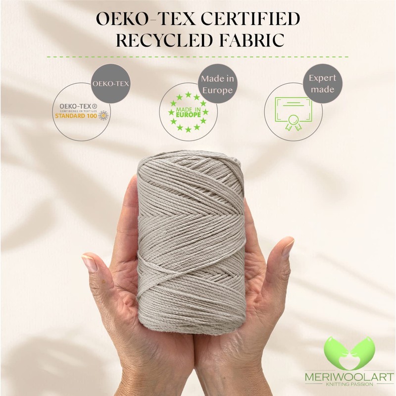 MeriWoolArt® Macrame Yarn Beige 2 mm x 250 m Cotton