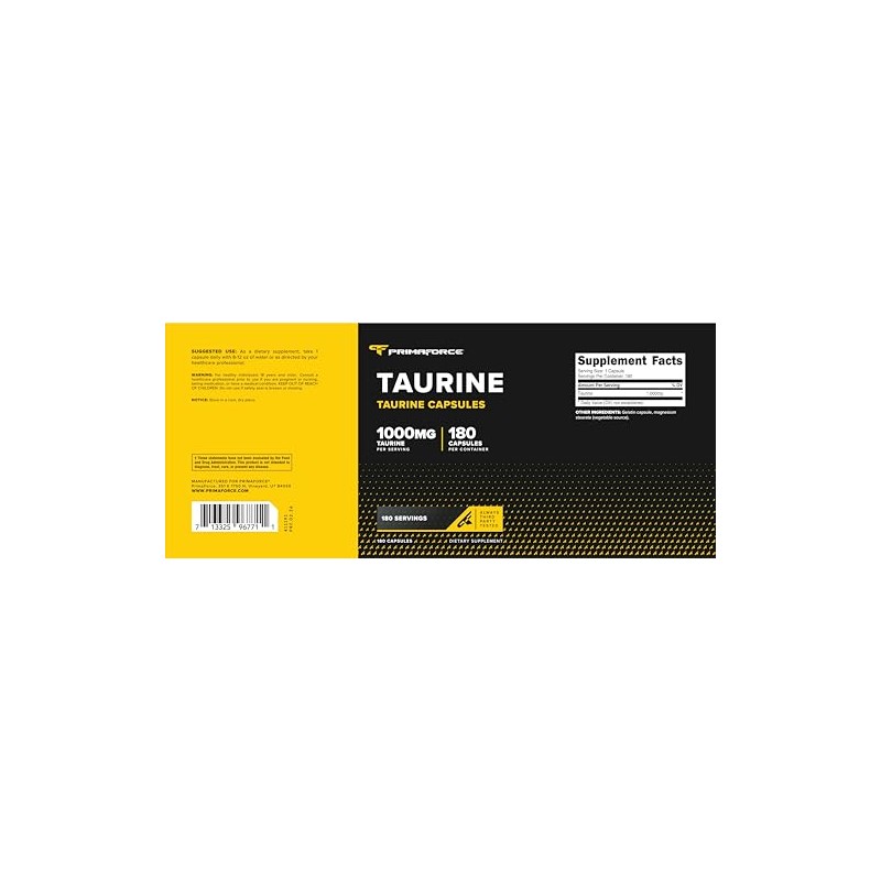 Primaforce Cápsulas de taurina de 1000 mg (180 cápsulas), suplemento