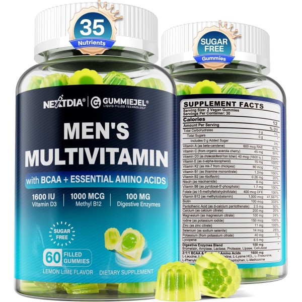Nextdia Methylated Multivitamin Gummies for Men, BCAAs, Vitamins, Minerals, 60