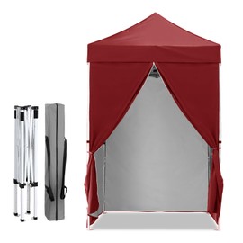 INTER HUT 5x5 Pop Up Canopy Tent with Four Sidewalls, Instant Portable Beach Canopy, Outdoor Tent with Carry Bag for Camping, Sports, Tailgating, Events, Burgundy