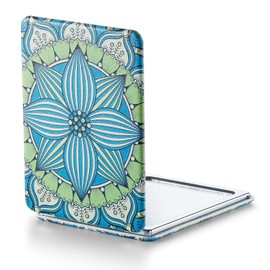 OMIRO 1X/3X Magnifying Mirror, Unique Painting Compact Mirror with Classical PU Leather, 2.4" W x 3.4" L (Green Flower Mandala)
