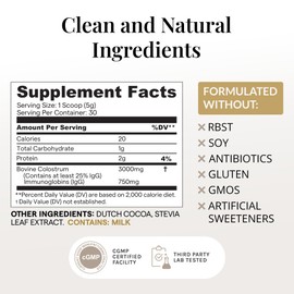 Elavite Colostrum Powder (Chocolate) Grass Fed Colostrum Supplement for Gut Health, Immune Support Healthy Hair, Skin & Nails - 30 Servings