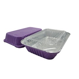 KitchenDance Colored 1.5 LB Shallow Foil Oblong Pan w/Plastic Lid - Aluminum Pans with Lids for Commercial and Home Kitchens - Durable Foil Containers with Lids for Cooking, Freezing, Storing - 6417P