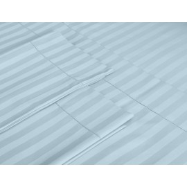 Threadmill Home Linen 500 Thread Count Damask Stripe 100% ELS Cotton Sheets, Set of 2 King Pillowcases, Luxury Bedding, Smooth Stripe Sateen, Blue