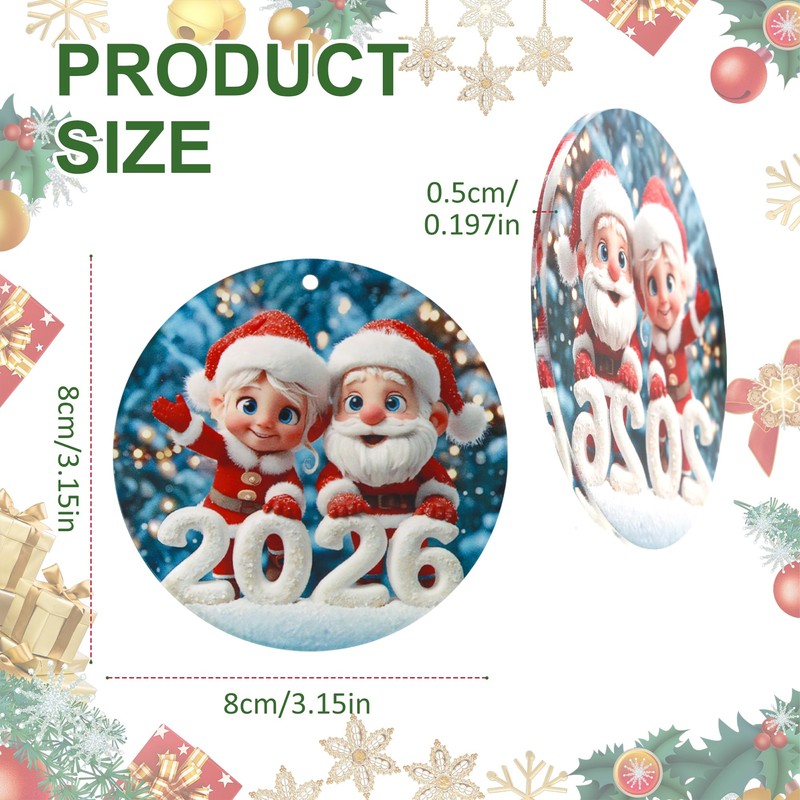 Santa Claus Christmas Tree Ornaments: 5pcs 2D Funny Flat Round