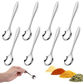 Pack of 8 Tiny Stainless Steel Spoons, 9 x 2 cm Espresso Spoons, Cute Small Stainless Steel Spice Spoons, Scoop Small Spoons, Spice Spoons, Stainless Steel Espresso Spoons, for Salt, Sugar, Honey