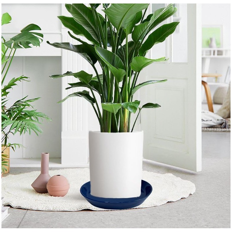 Plant Saucer Blue Ceramic Deep Pot Tray - 2 Pack