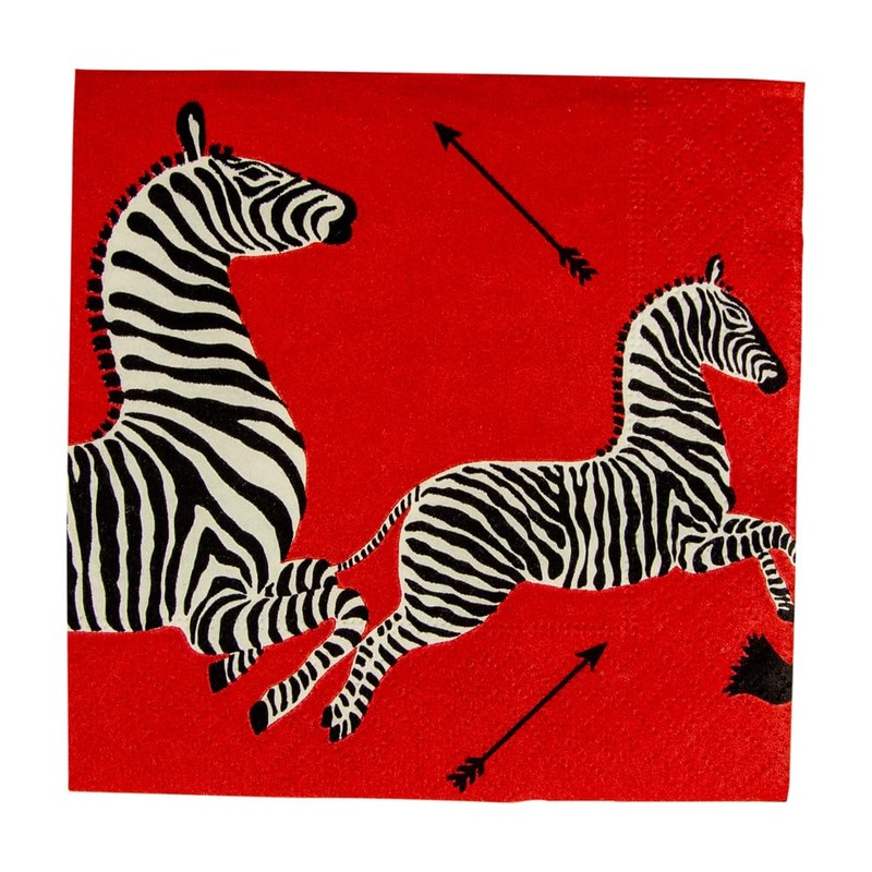 Caspari Zebras Paper Cocktail Napkins in Red - Four Packs