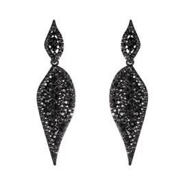 EVER FAITH Women's Leaf Earrings with 2 Leaves Round Full Crystal Art Deco Pierced Drop Chandelier Long Stud Earrings for Party Black, Crystal, No Gemstone