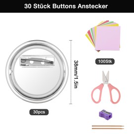 VEPEPE Pack of 30 Buttons Badges without Button Machine, Acrylic Buttons Make Yourself with Safety Pin, Transparent Button Pins DIY 38 mm, Button with Pin for Picture, Photo, Clothing, School