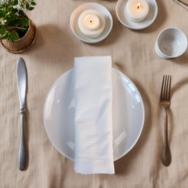 Fabric Napkins Set of 6 Cotton Linen Washable Reusable with Hemstitch Napkins Fabric Placemats Table Decoration for Parties Christmas Birthday Wedding Kitchen (White, 20 x 20 cm)