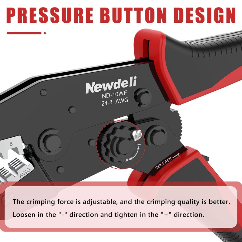Newdeli Ferrule Crimping Tool 24-8 AWG Wire Ferrule Crimper -