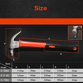 Martillo de garra BE-Tool de 0,25 kg, martillo multifuncional con mango de plástico, herramienta para construcción de carpintería y reparación del... 