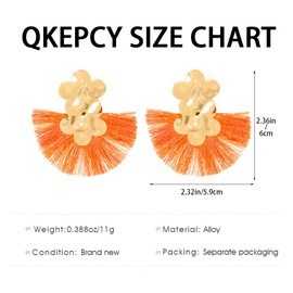 QKEPCY Women's Long Tassel Fan Earrings Metal Flower Drop Earrings Boho Hypoallergenic Light Exaggerated Statement Stud Earrings Festival Jewellery for Women and Girls, Stainless Steel