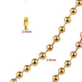 10M Gold Roller Chain,Beaded Pull Chain With 50 Matching Connectors,Ball Bead Chain,Blind Chain,Ball Roller Chain for Hanging Craft,Jewelry,Necklaces,Bracelets(Hole Diameter 2.4mm)