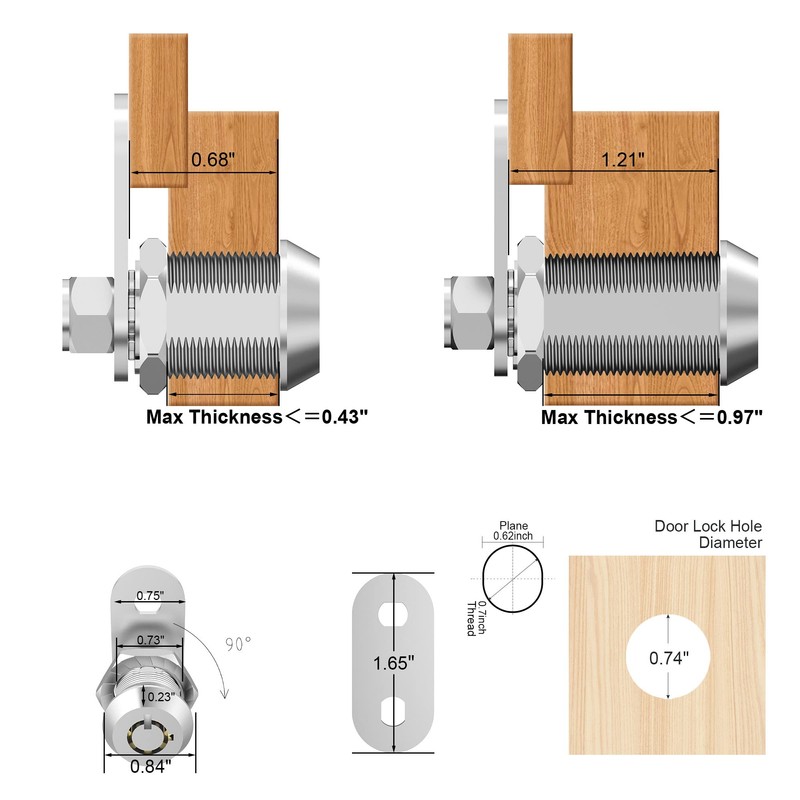 Cabinet Locks with Keys,1-1/8inch Cabinet Cam Lock Keyed Alike,Secure Drawer