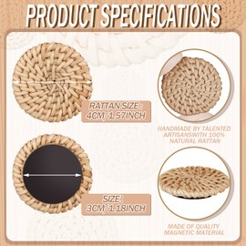 12 Pcs Rattan Fridge Magnets Boho Refrigerator Magnets with 1.18 in Magnet Rattan Decorative Magnets for Office Kitchen Whiteboard Locker Boho Magnetic Locker Decor (Natural Color)