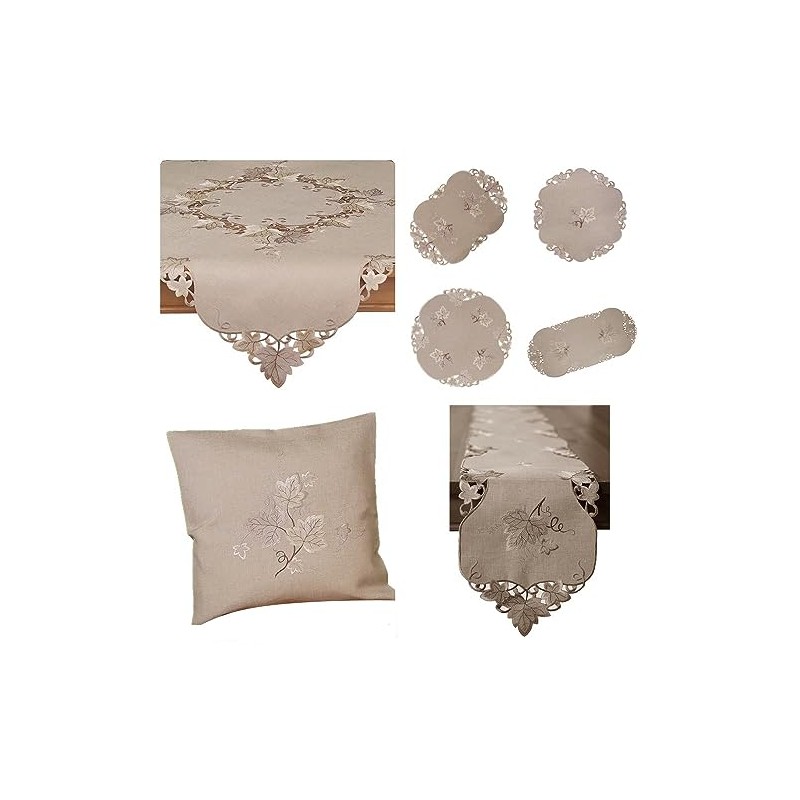 Tablecloth Table Runner Doilies Cushion Cover Autumn Beige Brown Embroidered