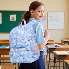 DSIUE Kids Backpack for Girls Elementary BookBags Teens Middle School Backpack with Lunch Box (Butterfly Purple)