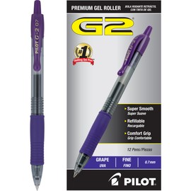 PILOT, G2 Premium Gel Roller Pens, Fine Point 0.7 MM, Grape, Pack of 12 (Dozen Box)