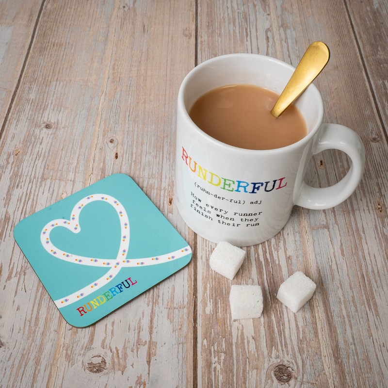 NOT JUST A PRINT Running Gift Coaster Set with 'Runderful'