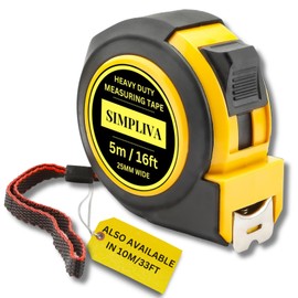Simpliva 16ft 5m Heavy Duty Tape Measure - 1 Inch Wide - Stainless Steel Measuring Tape 5 Meter- Retractable Measurement Tape 16 Feet - Imperial and Metric Tape Measure with Metal Belt Clip (16FT)