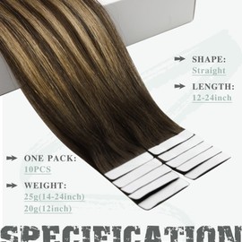 Ve Sunny Tape on Hair Extensions Human Hair Brown Tape in Hair Extensions Real Human Hair Chocolate Brown Ombre Caramel Brown Balayage Human Hair Extensions Tape ins Brown 25g 10pcs 16inch