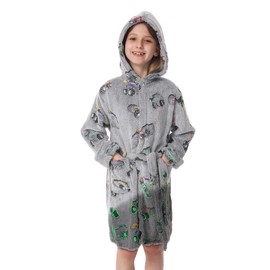 Glow in The Dark Kids Robes for Boys Girls Toddler Warm Fleece Hooded Bathrobe Soft Fuzzy Bath Robes 2-12 Years