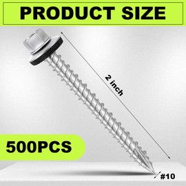 Tandefio Hex Head Metal Roofing Screws Galvanized Roof Self Starting Tapping Siding Sheet with Rubber Washer Seal for Wood Panels Summer(Zinc,500 Pcs,#10 x 2)