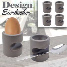 QMBasic Egg Cups Set of 4 Grey Modern Concrete Style with Shelf and without Spoon Timeless Design