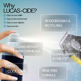 LUCAS-CIDE Clipper Cleanser & Disinfectant Spray, Coolant & Cleaner for Hair Trimmer, Blades & Shaver 16 Fl Oz - Set of 2