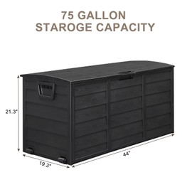 Ynredee 75 Gallon Resin Deck Box,Outdoor Large Resin Deck Box,Lockable Container for Patio Furniture Cushions Garden Tools (Black)