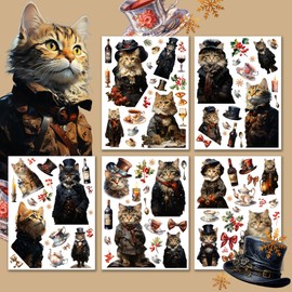 Large Stickers Pack # Victorian Cats Lady and Gentleman HANATABA Vintage Art Deco Styled Wall Laptop Vinyl Stickers