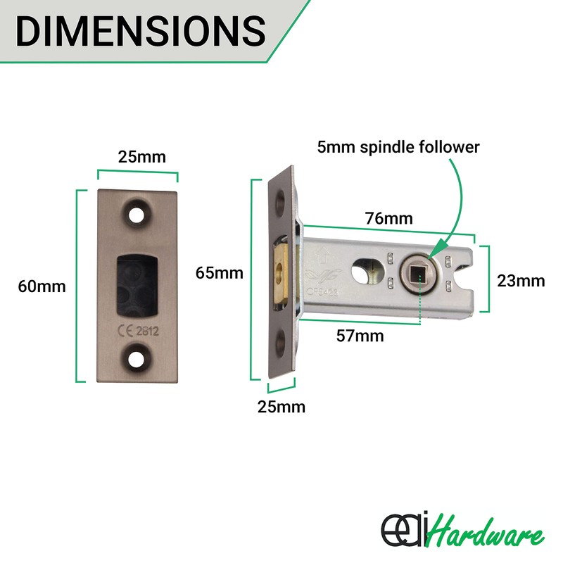 EAI Tubular Deadbolt for Bathroom | 76mm Case 57mm Backset