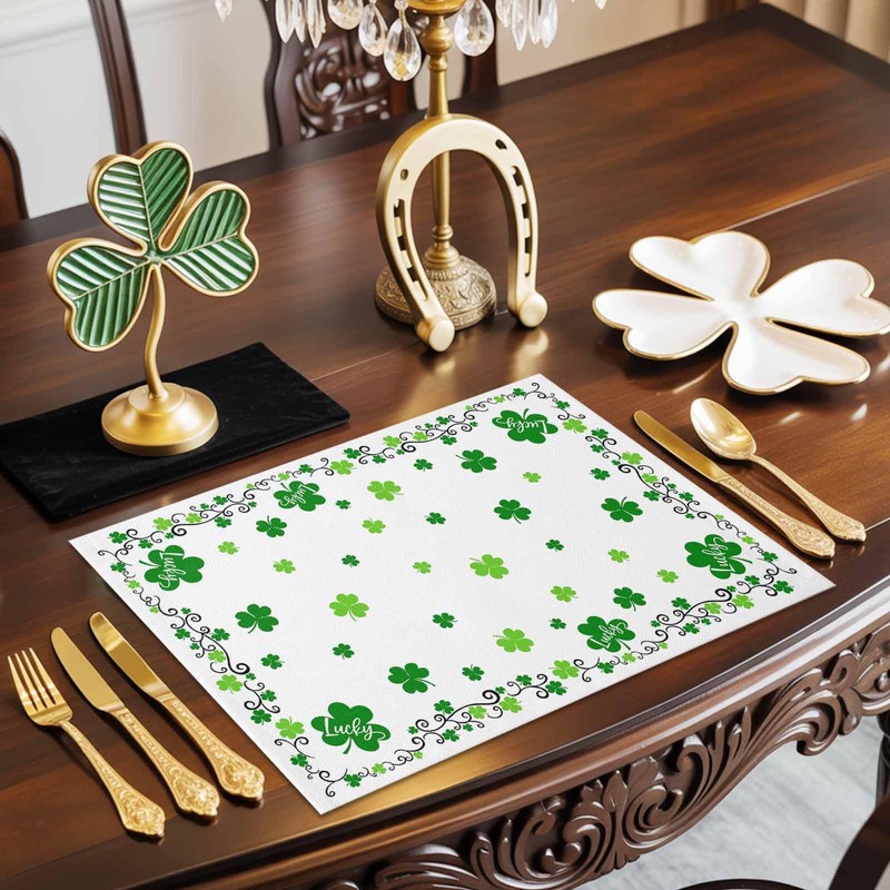 St. Patrick's Day Placemats Set of 6 Green Shamrock Table