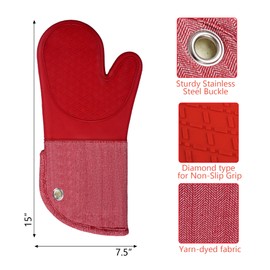 Professional Microwave Silicone Oven Mitts one Pair, Kitchen Mitten Set for Heat Resistant with 500 Degrees, Kitchen Gloves Pot Holder for BBQ Cooking Baking (Red)