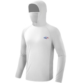 Palmyth Fishing Hoodie for Men Long Sleeve Sun Protection UV UPF 50+ Shirts（White/Largemouth Bass，4XL）