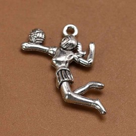 PRETYZOOM 20pcs Alloy Volleyball Player Pendants for Diy Jewelry Making, Antique Silver Charms for Necklace, Bracelet, Keychain, Scrapbooking, and More