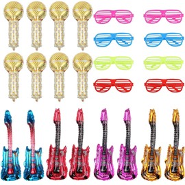 24 PCS Inflatable Party Props, Photo Booth Props, Musical Instrument Ballons Photo Props, Inflatable Toys 70s 80s Disco Party suitable for Birthday Parties and Carnival Parties
