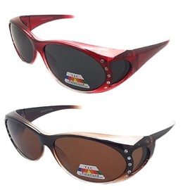 MyUV 2 Pair Fit Over Sunglasses With Polarized Lens 100% UV Protection Wear Over Prescription Eyeglasses Size 60MM (Brown & Red)